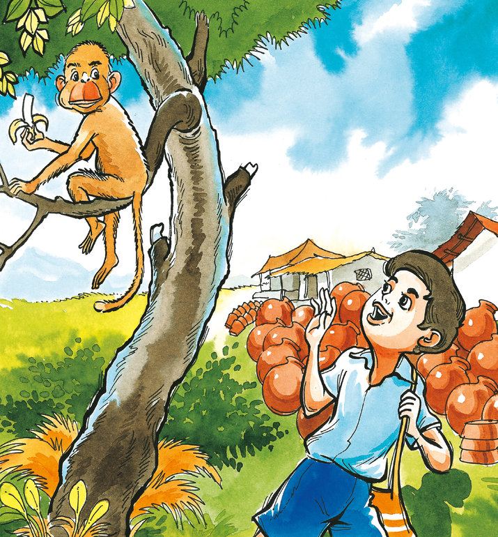 小男孩跟猴子說再見